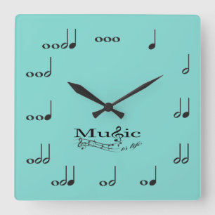Music Notes with Music is Life saying Square Wall Clock