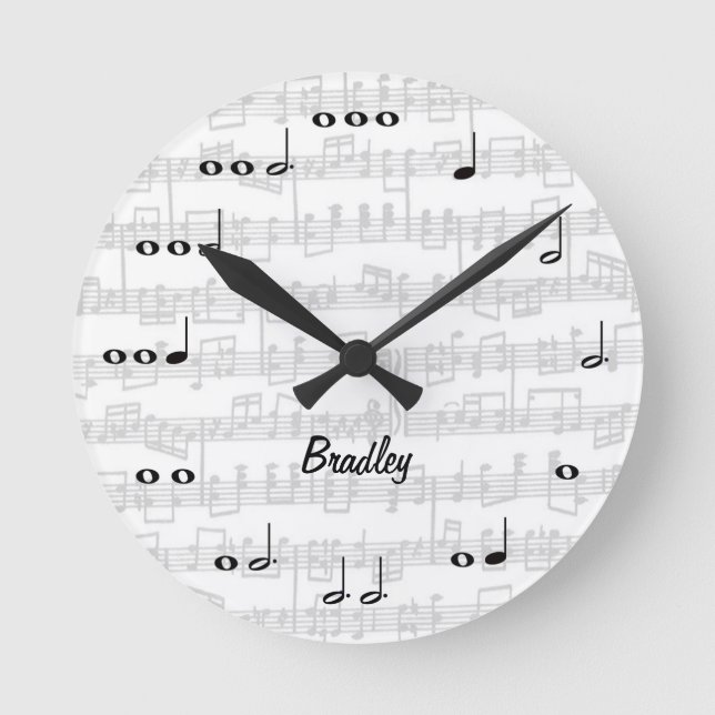 Music Notes with Sheet Music White Round Clock (Front)