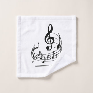 Music notes with treble clef on staff bath towel set