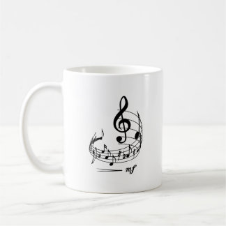 Music notes with treble clef on staff coffee mug