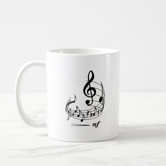 Music notes with treble clef on staff coffee mug (Left)