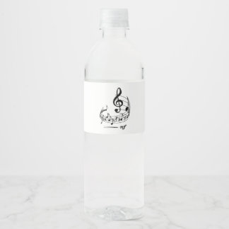 Music notes with treble clef on staff water bottle label