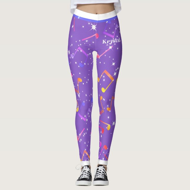 Music Notes (Your Name) on Utra Violet Leggings (Front)
