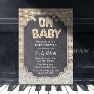 Music Oh Baby Shower Rustic Baby's Breath Floral Invitation