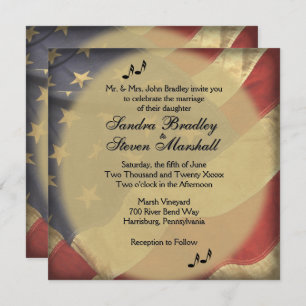 Music on Distressed American Flag Theme Wedding Invitation