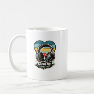 Music On World Off Vintage Headphones Design Coffee Mug