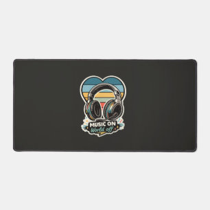 Music On World Off Vintage Headphones Design Desk Mat