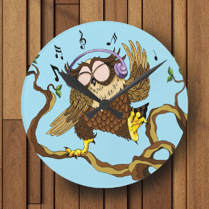 Music Owl Round Clock