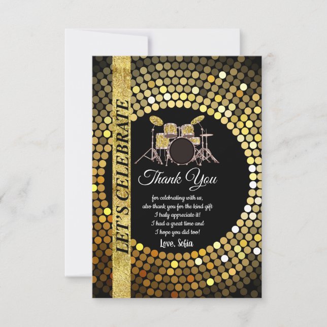 music party, drum set adult, thank you card (Front)
