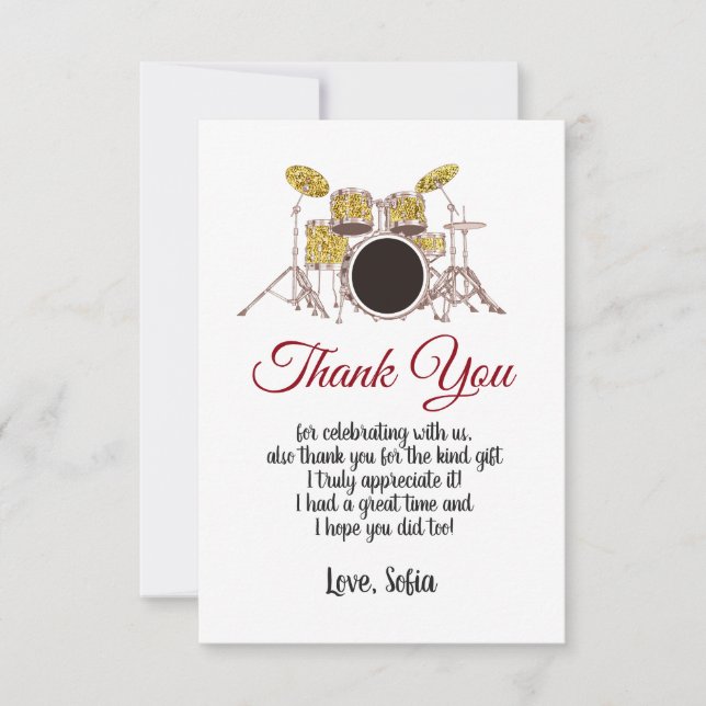 music party, drum set adult, thank you card (Front)
