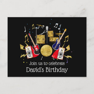 music party, guitar drum set musical invitation postcard