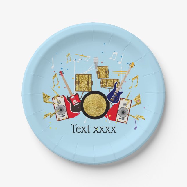 music party guitar drum set musical paper plate (Front)