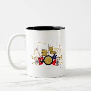 music party guitar drum set musical Two-Tone coffee mug