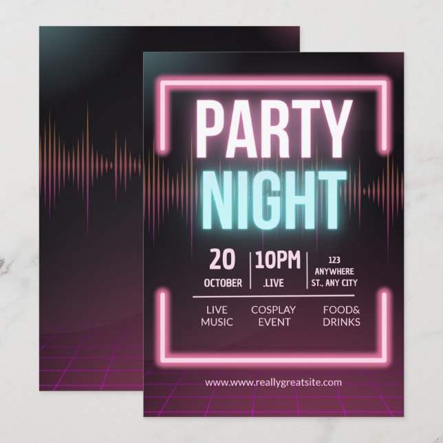 Music Party Invitation, Party Night Flyer Invitation (Front/Back)