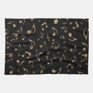 Music Pattern - Black and gold Tea Towel