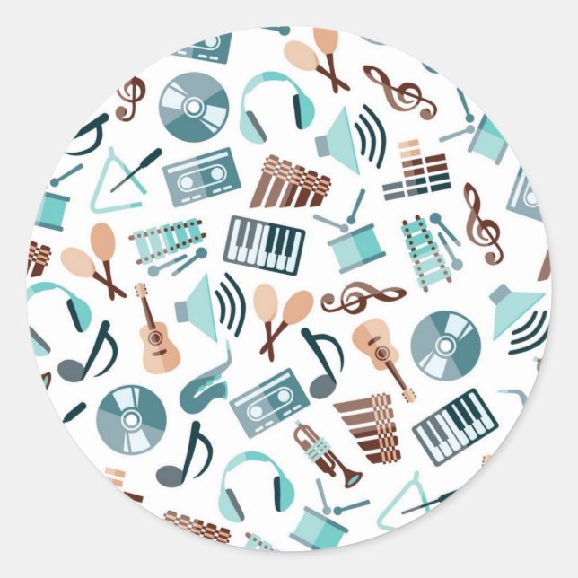 Music pattern classic round sticker (Front)