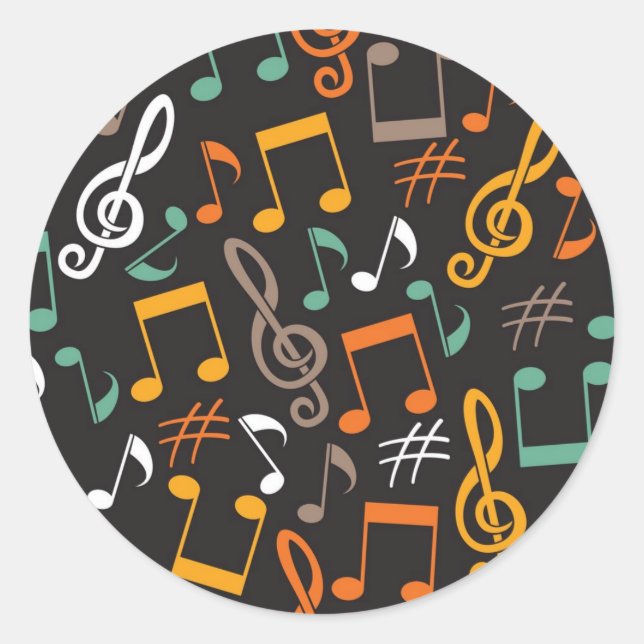 Music pattern classic round sticker (Front)