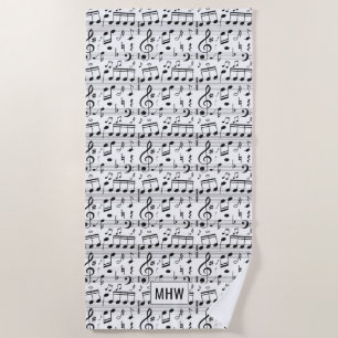 Music Pattern custom monogram beach towel