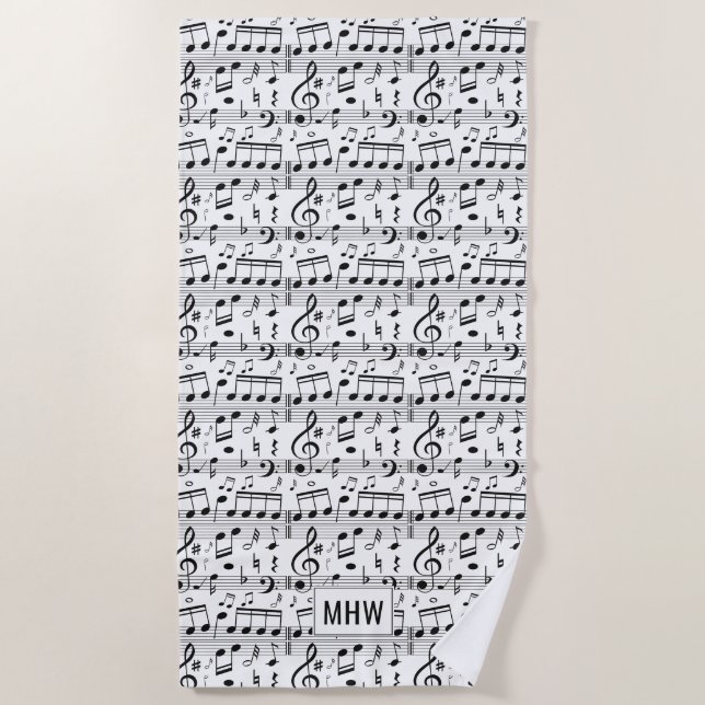 Music Pattern custom monogram beach towel (Front)
