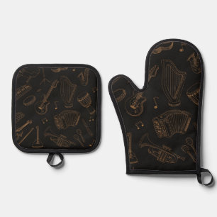 Music pattern oven mitt & pot holder set