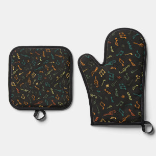 Music pattern oven mitt & pot holder set