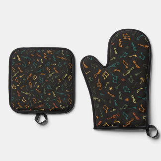 Music pattern oven mitt & pot holder set