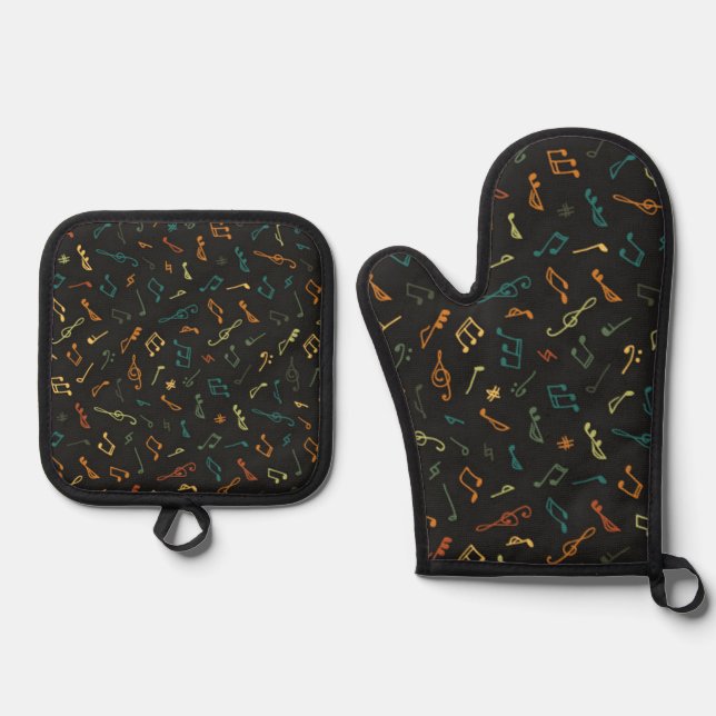 Music pattern oven mitt & pot holder set (Front)