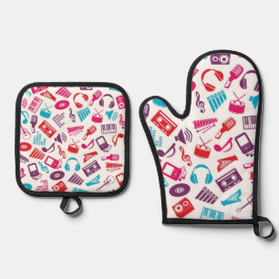 Music pattern oven mitt & pot holder set