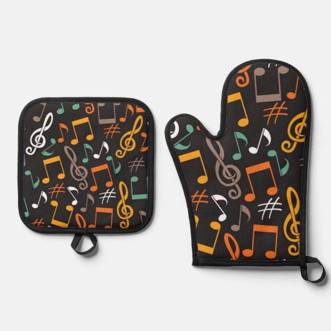 Music pattern oven mitt & pot holder set (Front)