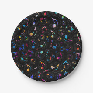 Music Pattern - Painted Colour on Black Paper Plate