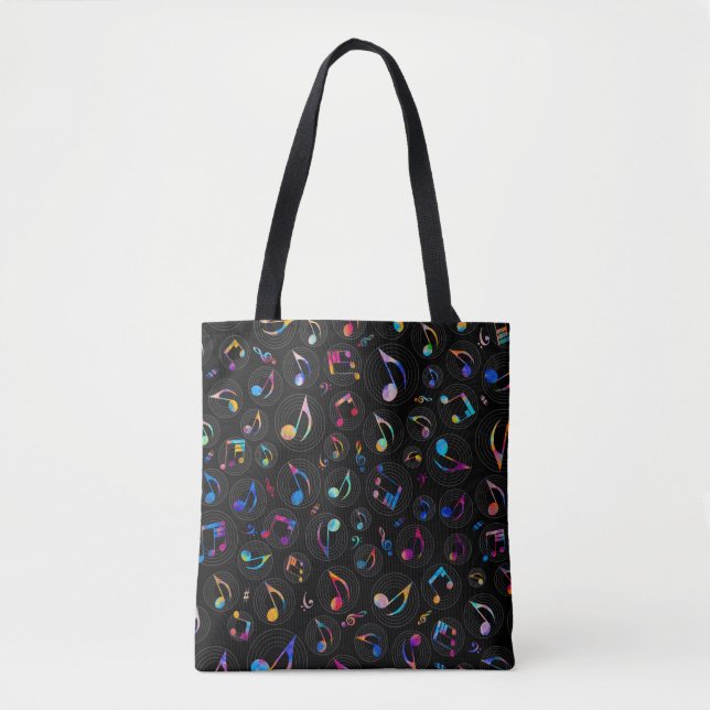 Music Pattern - Painted Colour on Black Tote Bag (Front)