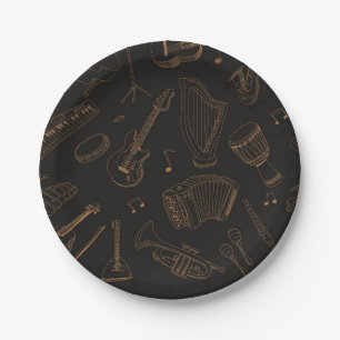 Music pattern paper plate