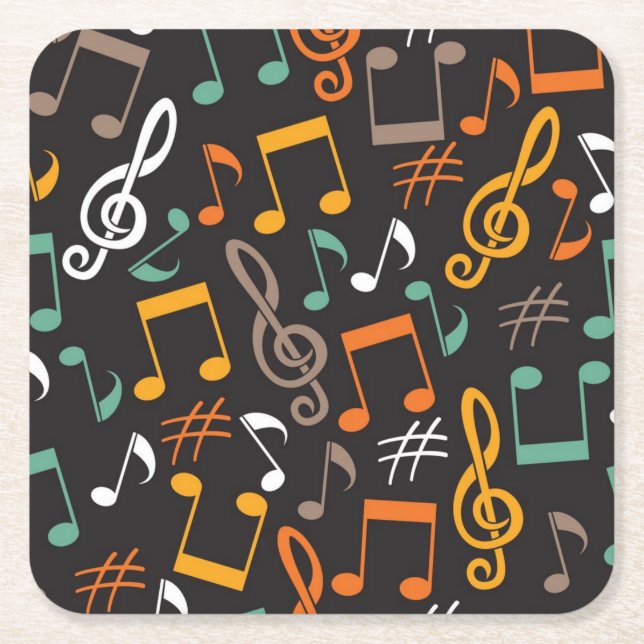 Music pattern square paper coaster (Front)