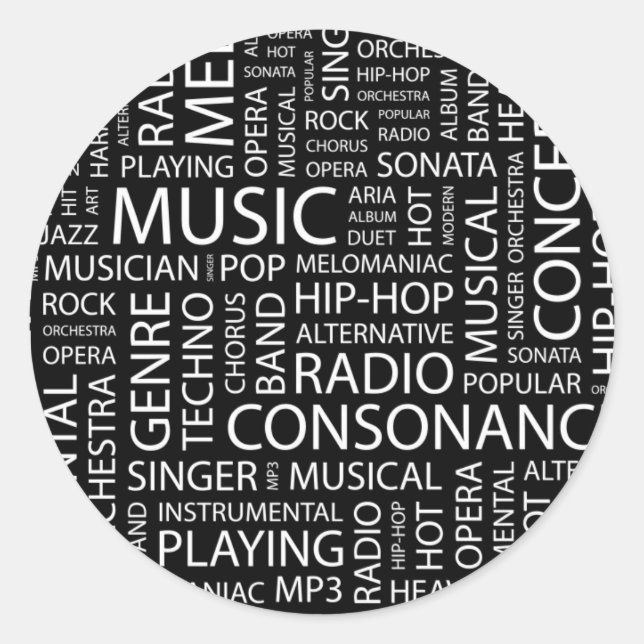 MUSIC pattern word cloud Classic Round Sticker (Front)