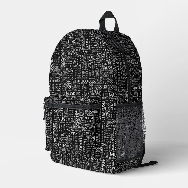 MUSIC pattern word cloud Printed Backpack (Back Corner Right)