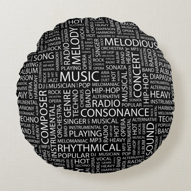 MUSIC pattern word cloud Round Cushion (Front)