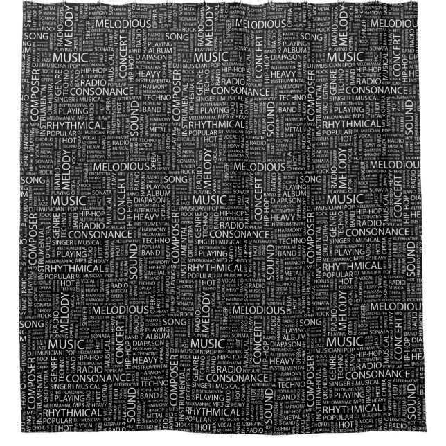 MUSIC pattern word cloud Shower Curtain (Front)