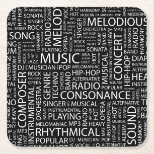 MUSIC pattern word cloud Square Paper Coaster