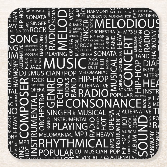 MUSIC pattern word cloud Square Paper Coaster (Front)