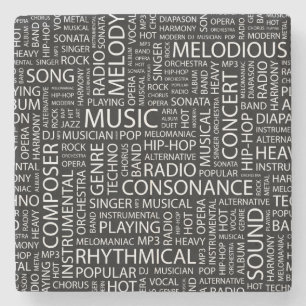 MUSIC pattern word cloud Stone Coaster