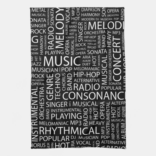 MUSIC pattern word cloud Tea Towel (Vertical)