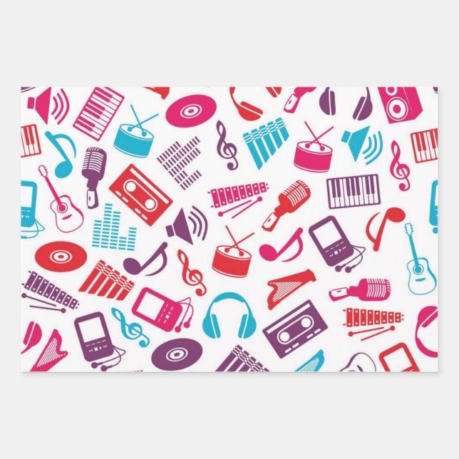 Music pattern wrapping paper sheet (Front)