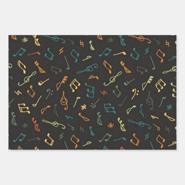 Music pattern wrapping paper sheet (Front)