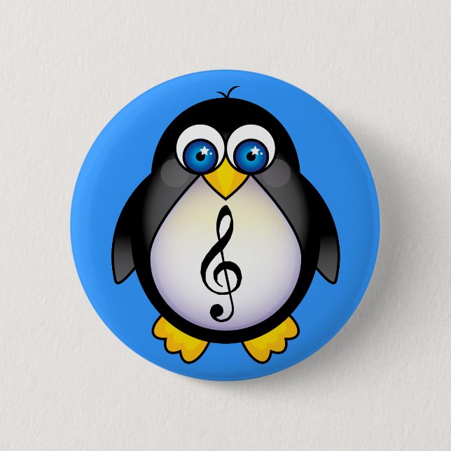 Music Penguin Treble Clef 6 Cm Round Badge (Front)