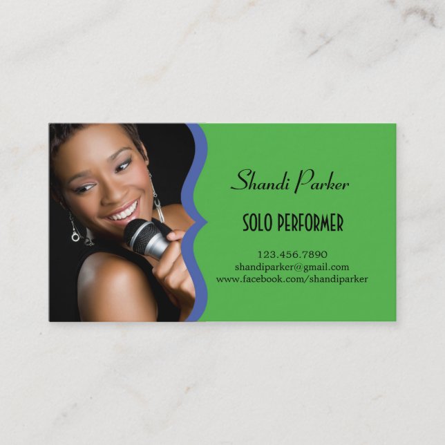 Music Performer Elegant Photo Business Card (Front)