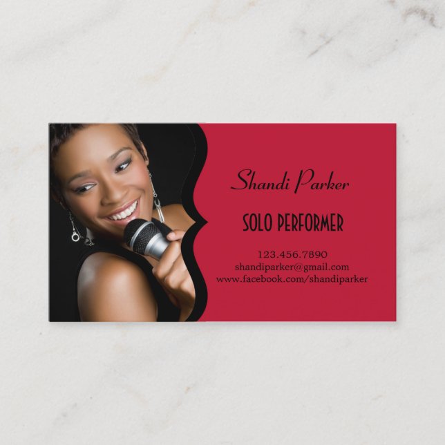 Music Performer Elegant Photo Business Card (Front)