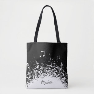 music personalised name black white tote bag