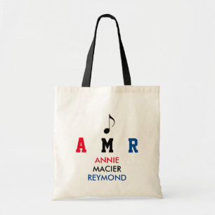 music personalized / monogrammed / custom initials tote bag