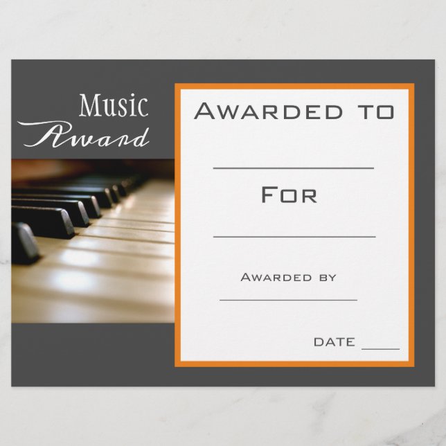 Music piano award certificate music teacher (Front)