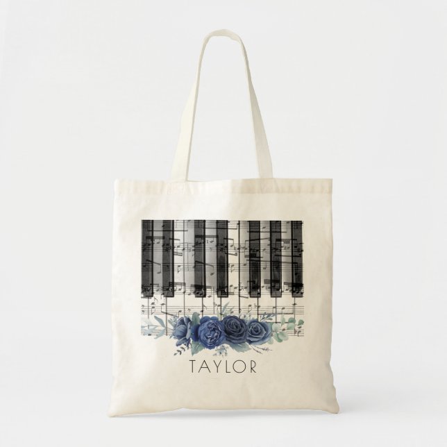 music piano blue roses tote bag (Front)